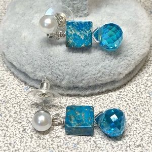 🦋Pretty blue and sea sediment earrings-artisan